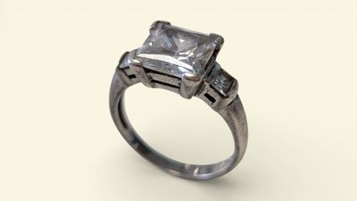 an image of a ring with a princess cut diamond on it