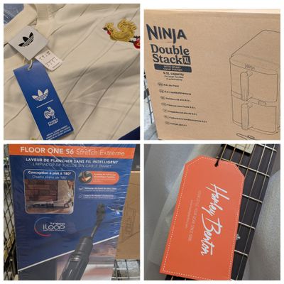four different pictures of a box with a price tag on it and a picture of a box with a price tag on it