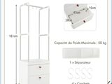 les dimensions d'une armoire blanche avec des tiroirs et des tiroirs