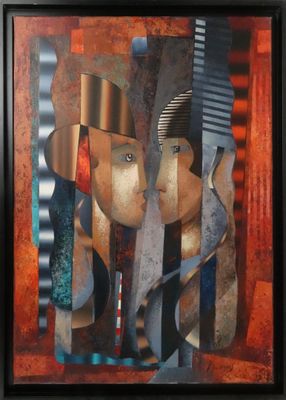 peinture abstraite représentant une femme et un homme se regardant