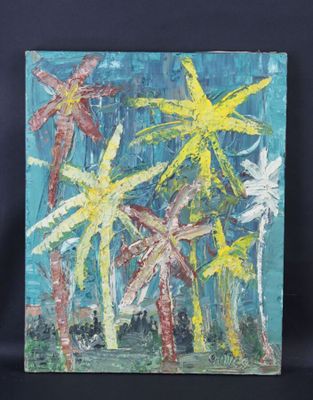 CHAVES (XXe): "Palmiers", huile sur toile, signée en bas à d…