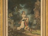 un tableau représentant une femme et un enfant dans un décor boisé