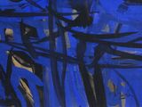 painting of a blue and black abstract painting on a white background