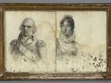 two portraits of a man and a woman are shown in a gold frame