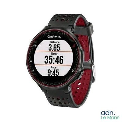 a close up of a watch on a white background with a red band