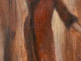 une peinture à l'huile représentant une femme en robe rouge en train de danser