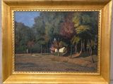 une image d'une peinture représentant une maison dans un bois