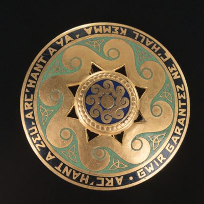 un médaillon doré et bleu orné d'une étoile