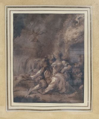 une image d'une peinture représentant un groupe de personnes dans une grotte