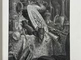 an old black and white drawing of a woman sitting on a chair