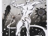 une image représentant un dessin en noir et blanc d'un homme sur une planche de surf