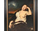 une peinture à l'huile représentant une femme avec un chat sur les genoux