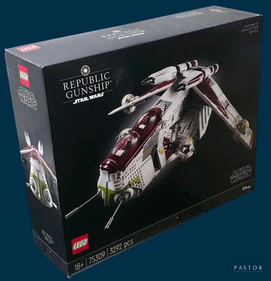 lego star wars republic gunship set in box on blue background