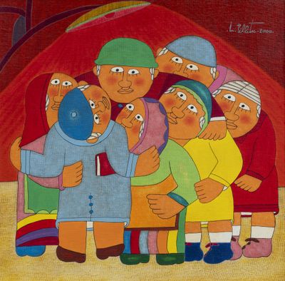 an image of a painting of a group of people standing together