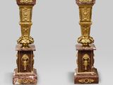 paire de bougeoirs anciens en bronze et marbre sur socles
