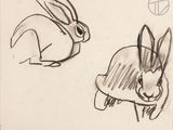drawing of a rabbit and a rabbit sitting next to each other on a piece of paper