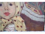 tableau représentant une petite fille portant un foulard jaune et un foulard à pois