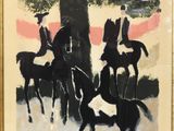 une photo d'un tableau représentant un groupe de personnes à cheval