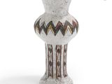 a white vase with a design on it on a white background