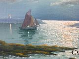 a painting of a sailboat in the water