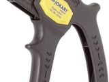 a close up of a black and yellow pliers on a white background