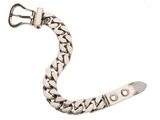 a close up of a silver bracelet with a metal clasp