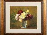 an image of a painting of flowers in a vase on a table