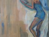 une peinture à l'huile représentant une femme en robe bleue en train de lire un livre