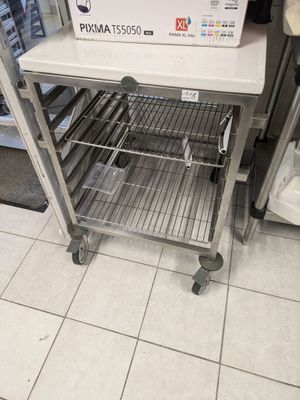 Desserte en inox et dessus de métal laqué blanc - Photo 1