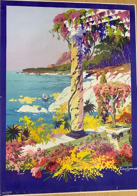 une image représentant un tableau de fleurs accroché à un mur au bord de l'eau