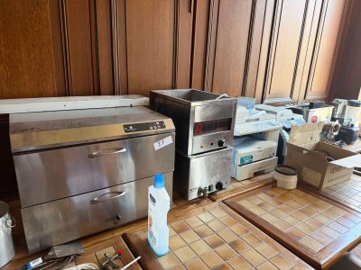 a kitchen with a lot of appliances on the counter