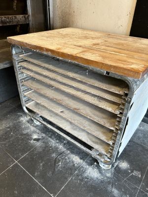 an image of a kitchen counter with a wooden top