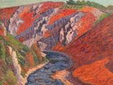 an image of a painting of a river running through a valley