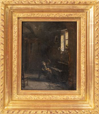 une image représentant un tableau où l'on voit un homme assis sur une chaise devant une fenêtre