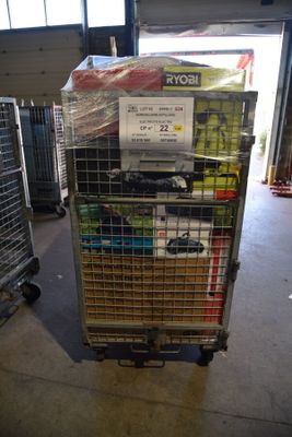 a large metal cart with a bunch of items in it