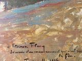 an image of a painting of a man riding a horse on a beach