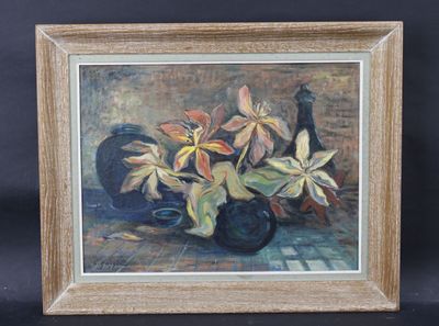 Georges MASSIE (XXe): "Vase de fleurs", huile sur toile sign…