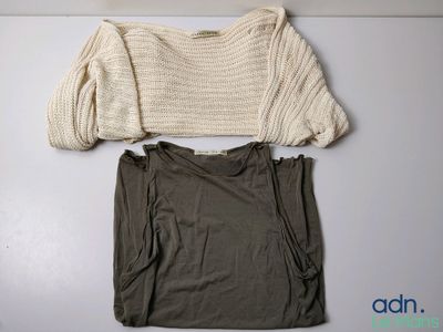 une photo montrant un pull et un t-shirt posés l'un sur l'autre