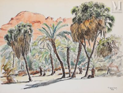 une image représentant un tableau de palmiers dans le désert