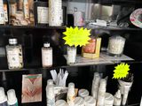 a display case with many different types of skin care products