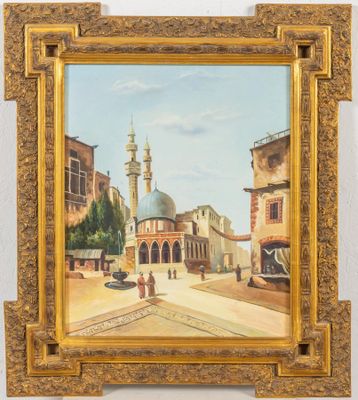 Vue d'une ville orientale. Huile sur toile, moderne.