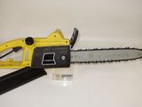 the chainsaw is yellow and black with a black handle