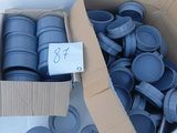 a box full of blue plastic cups and a cardboard box full of blue plastic cups