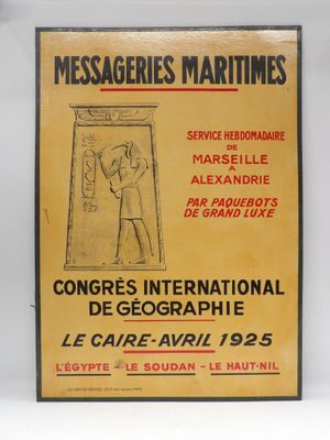 une vieille affiche représentant un homme debout devant une porte