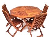 a wooden table and chairs set on a white background