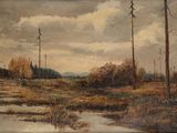 une image représentant un tableau représentant un paysage avec des arbres et un ruisseau