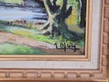 a picture of a painting of a tree by the water
