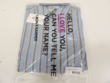 a shirt that says i love you in pink and blue stripes