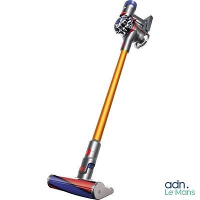a close up of a cordless vacuum cleaner on a white background
