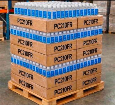 a pallet full of bottled water sitting on a pallet